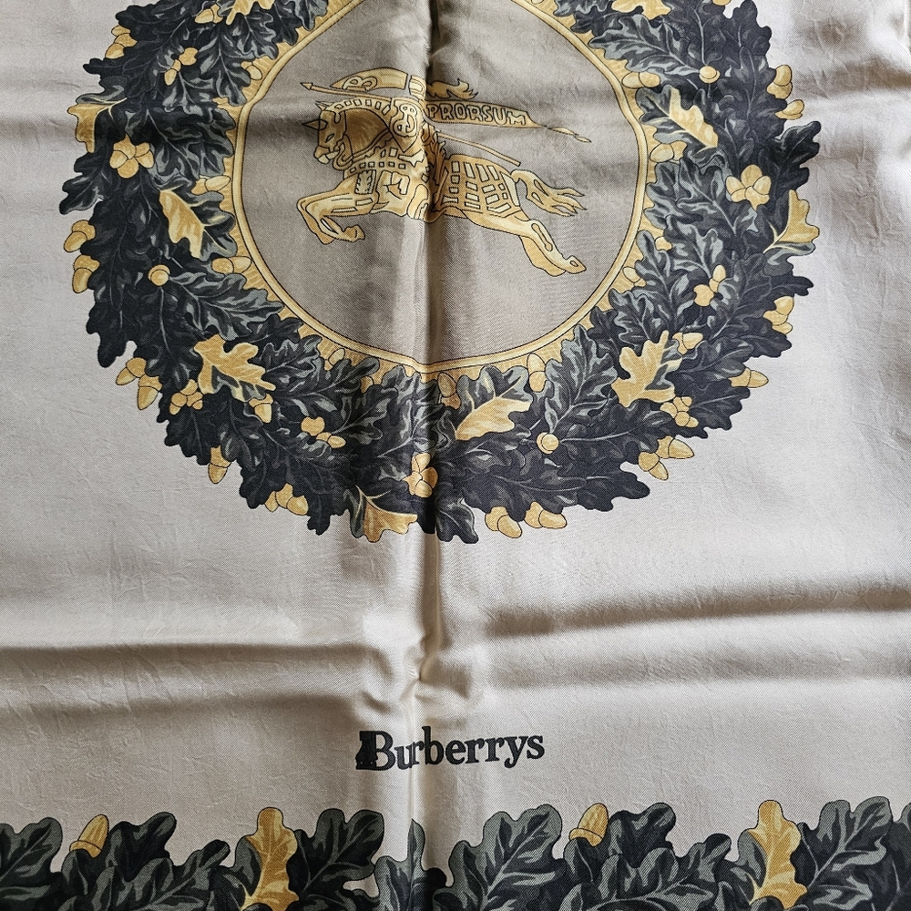 Vintage Burberry Gold & Tan Horse, Leaf $ Acorn Large Scarf - Picture 2 of 3